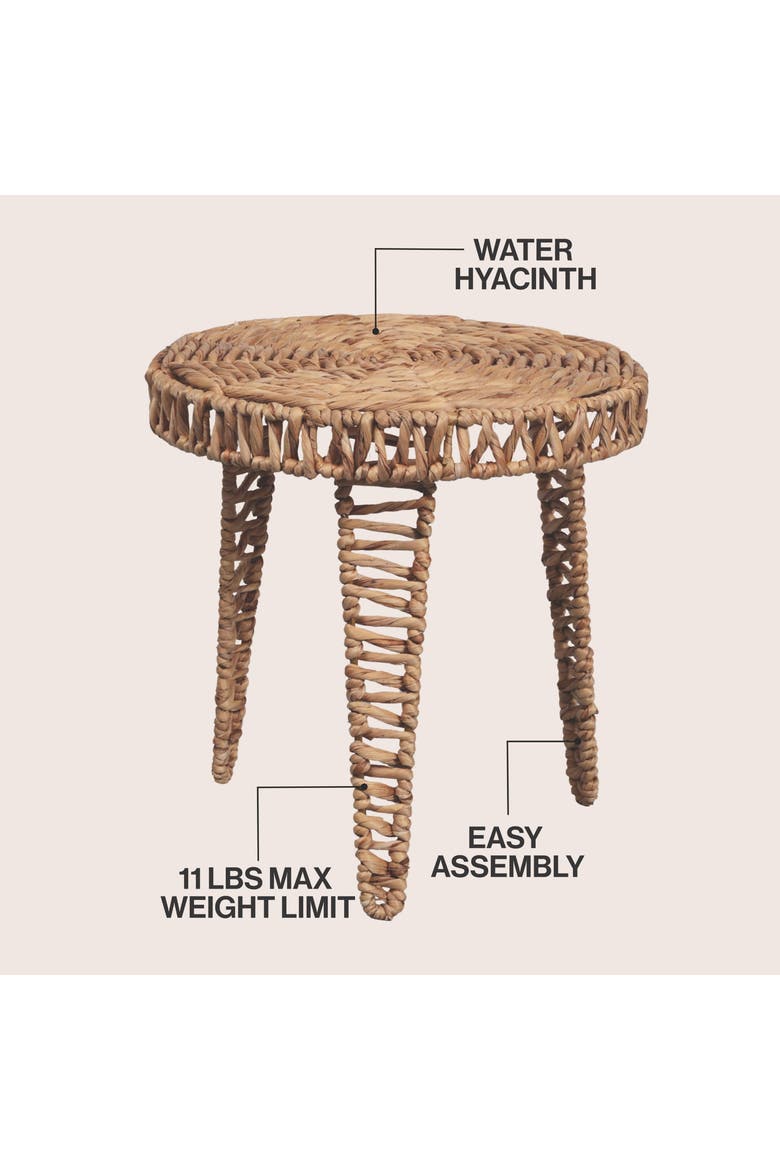 Amara Bohemian Handwoven Round End Table, Tripod Accent Side Table for Living Room or Bedroom, Alternate, color, Natural