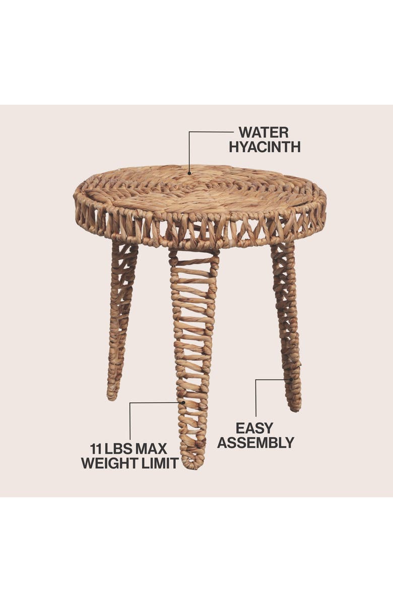 JONATHAN Y Amara 17" Coastal Bohemian Handwoven Water Hyacinth Round Tripod End Table, Alternate, color, Natural