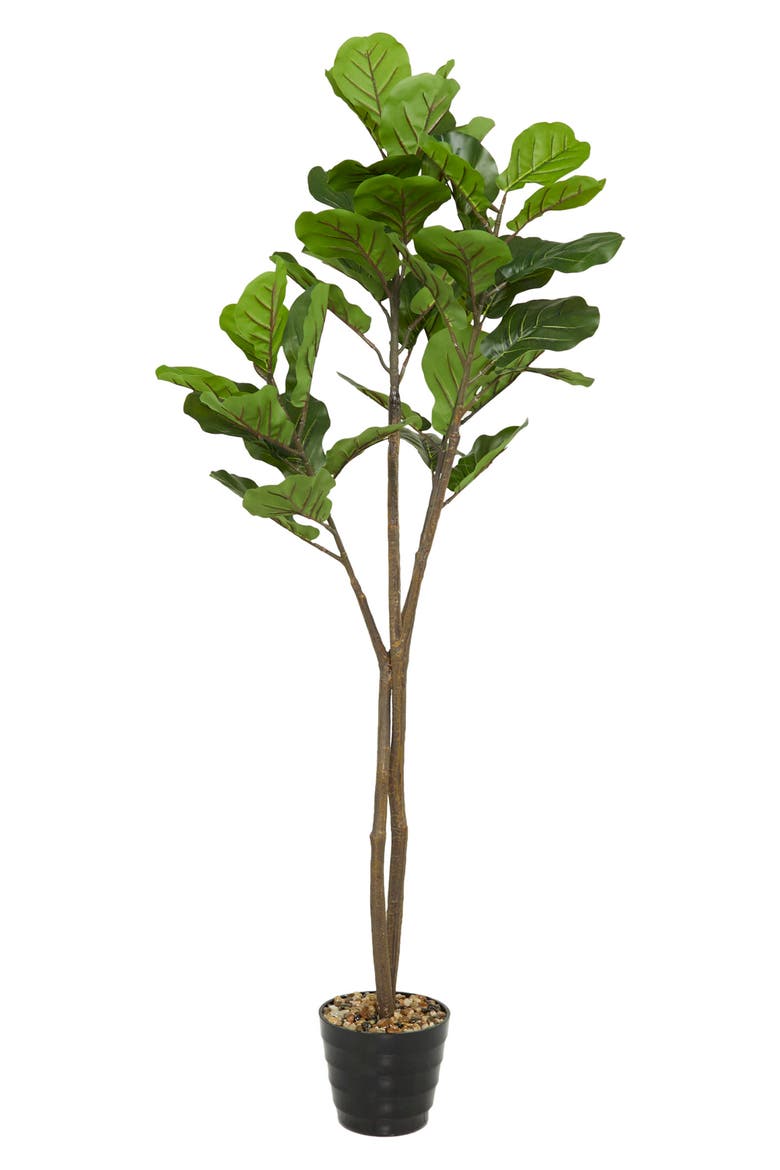 Green Faux Foliage Artificial Fiddle Fig Leaf Tree, Alternate, color, GREEN