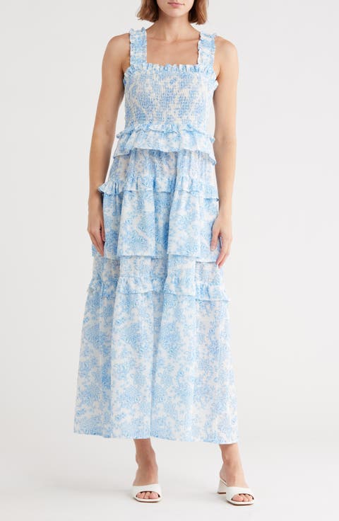 Floral Smocked Ruffle Cotton Maxi Dress