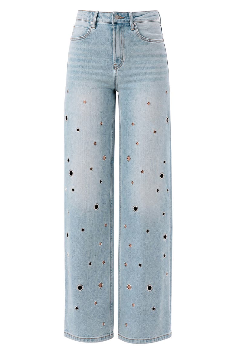 Eyelet High Waist Straight Leg Jeans, Alternate, color, SNOWDRIFT