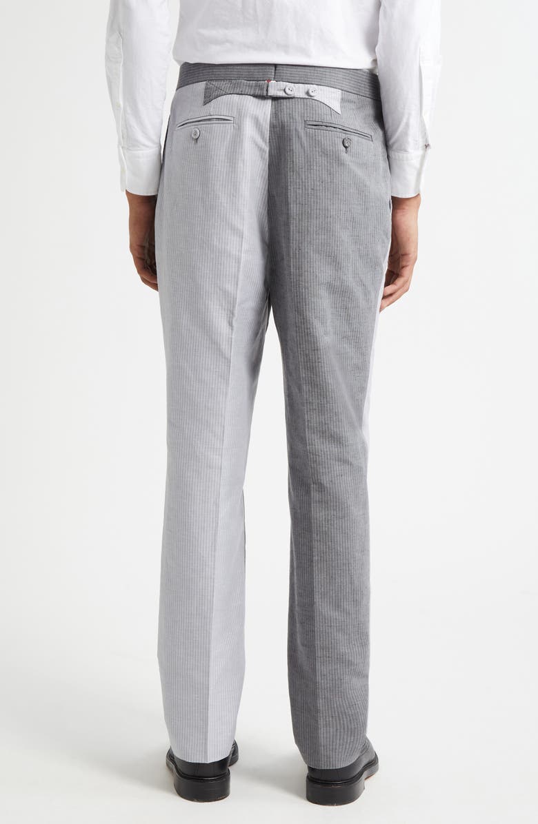Thom Browne Stripe Colorblock Linen & Cotton Backstrap Pants, Alternate, color, Light Grey