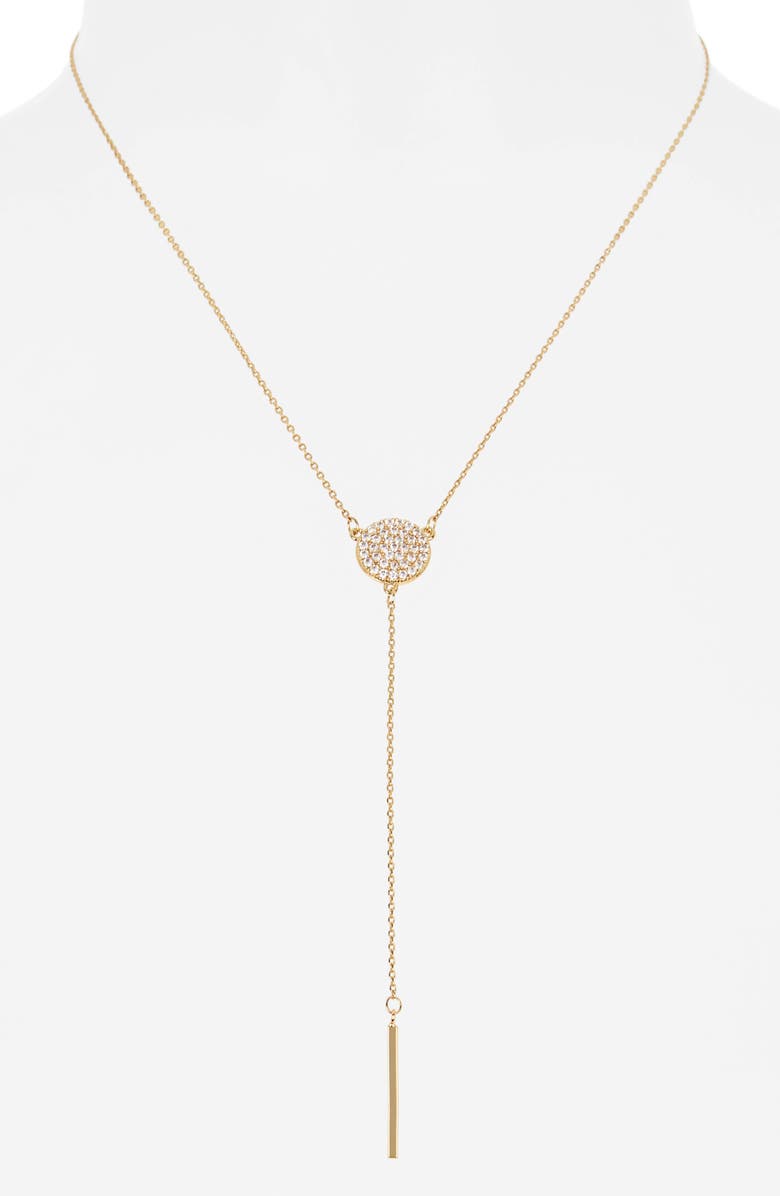 NORDSTROM RACK Pavé Disc Lariat Necklace, Alternate, color, Clear- Gold
