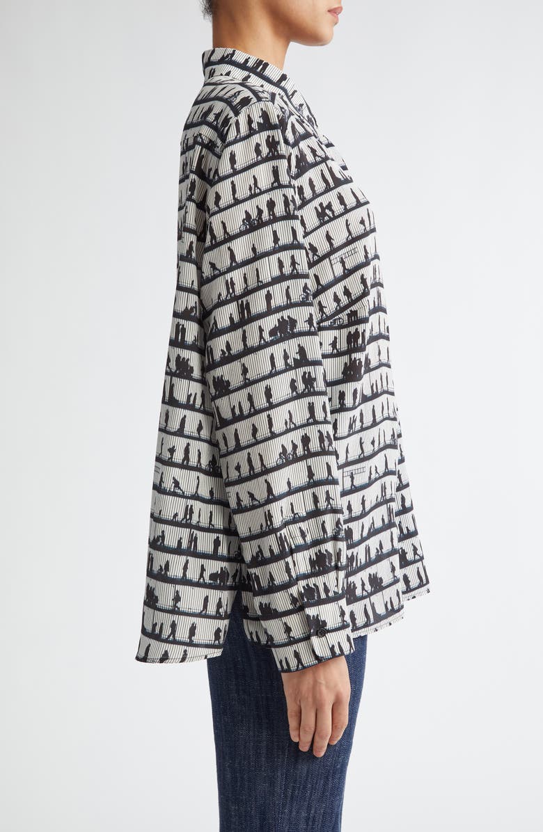 Akris punto People Print Silk Crêpe de Chine Button-Up Shirt, Alternate, color,