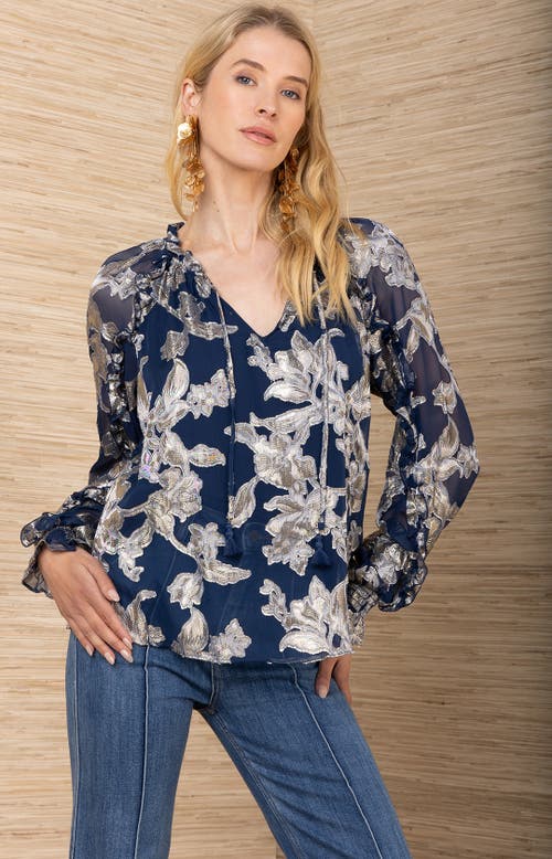 Hale Bob Robin Lurex Chiffon Top In Blue