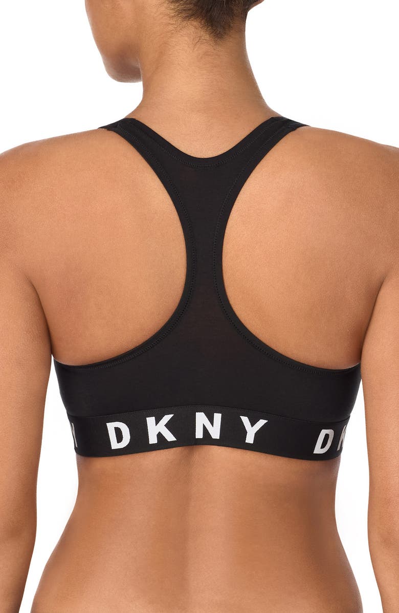 DKNY Logo Wirefree Racerback Bralette, Alternate, color, Black