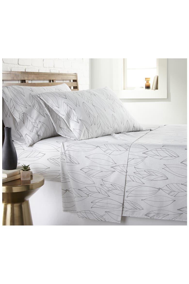 Premium Collection Ultra Soft Botanical Forest Sheet Set, Main, color, MODERN FOLIAGE WHITE/GREY