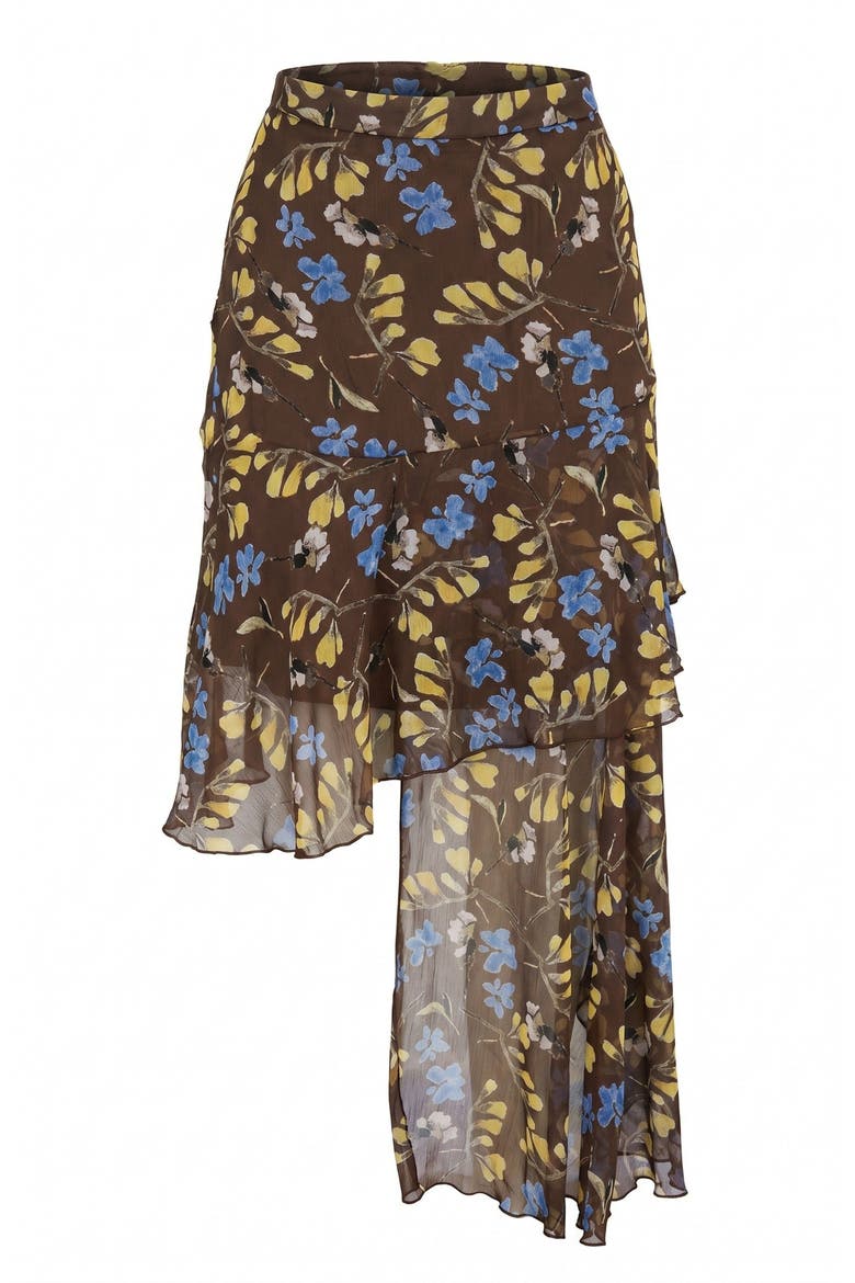 Asymmetric Floral Midi Skirt, Alternate, color, Brown Floral