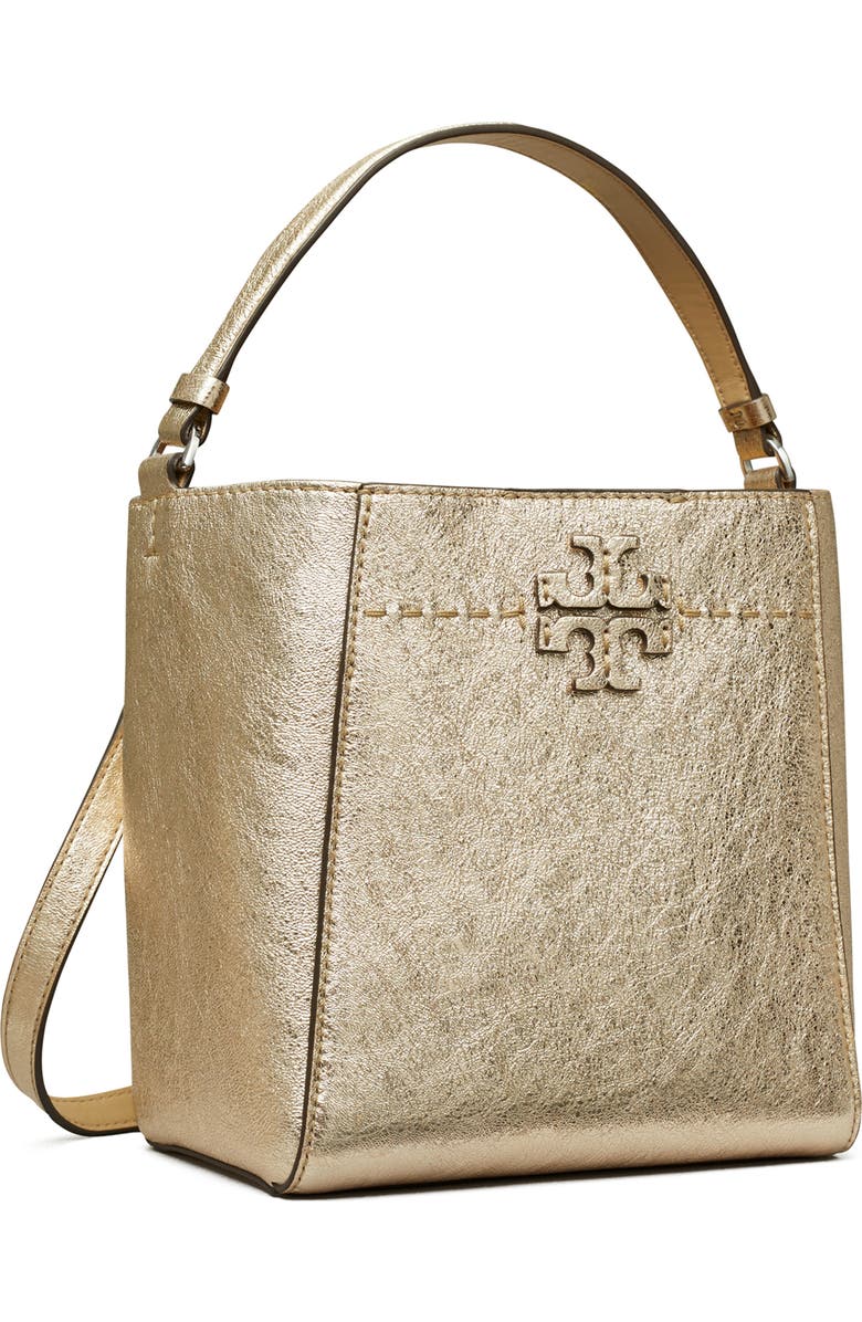 Tory Burch Small McGraw Metallic Leather Bucket Bag, Alternate, color,