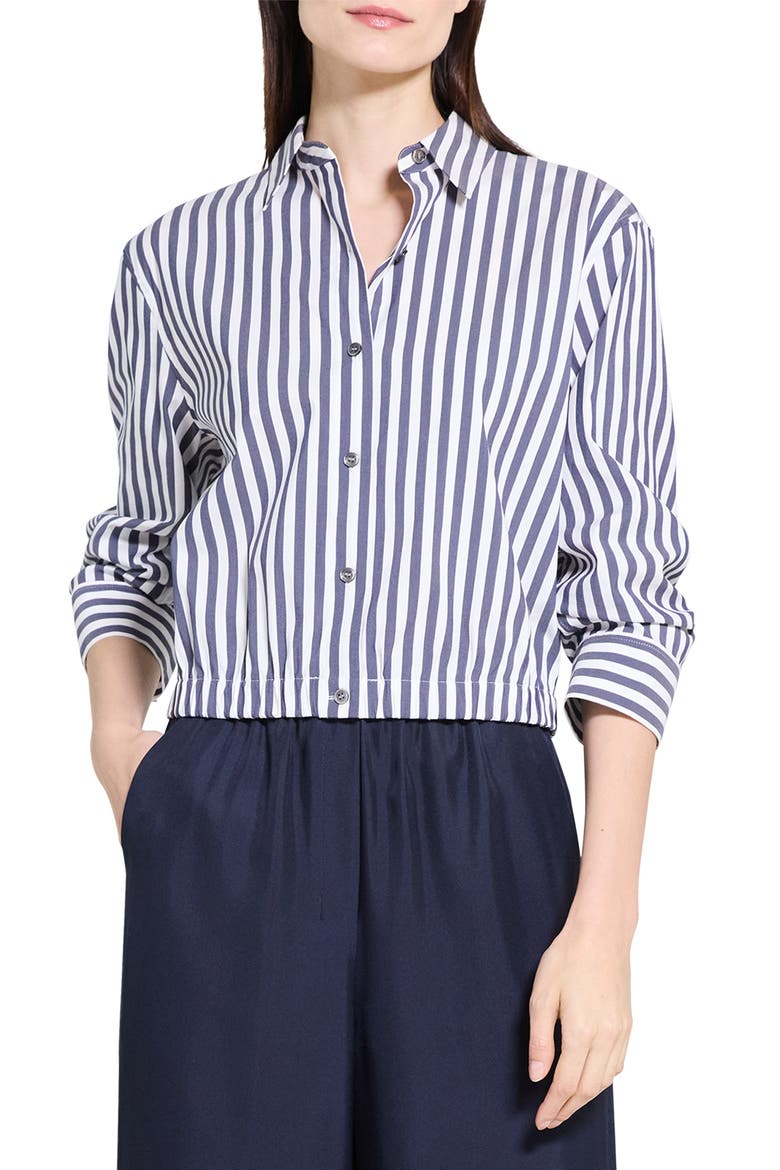 Stripe Crop Woven Shirt, Main, color, BLUE MULTI