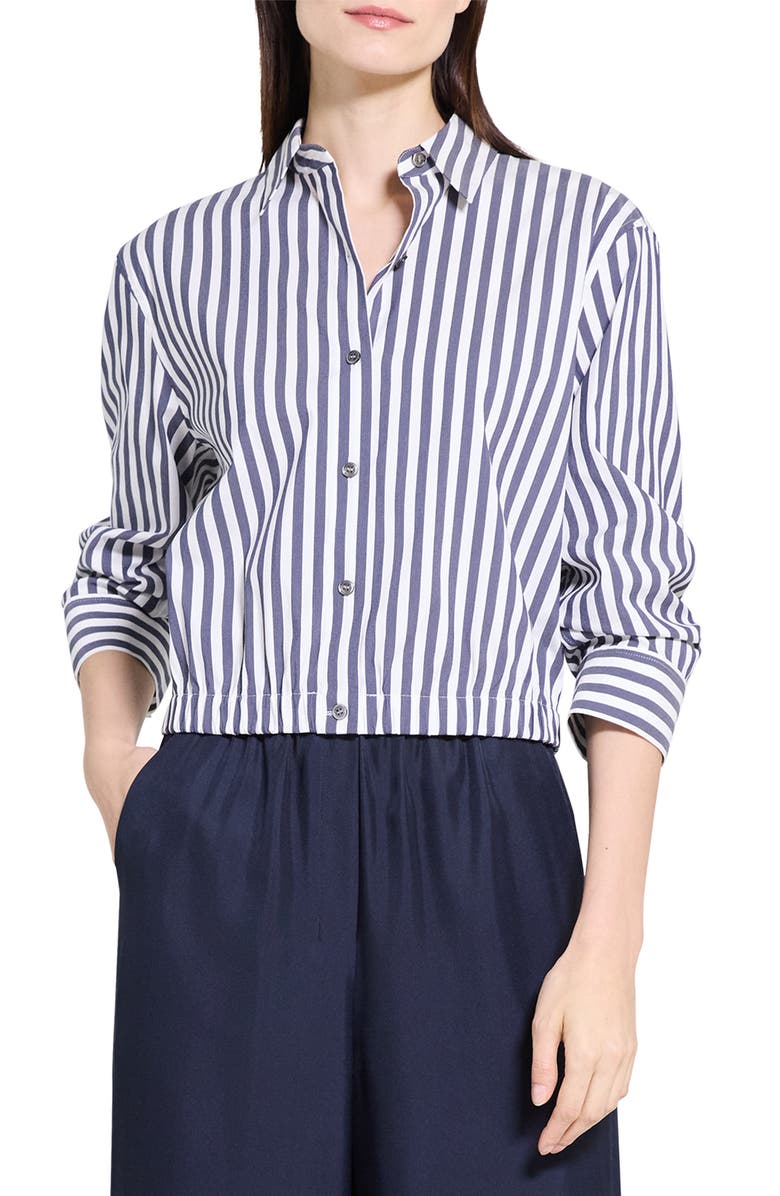 Theory Stripe Crop Woven Shirt, Main, color, Blue Multi