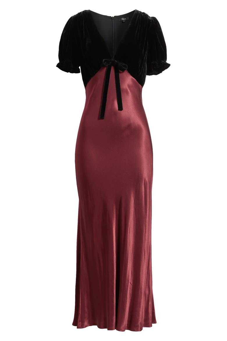 Dory Puff Sleeve Mixed Media Velvet & Satin Cocktail Dress, Alternate, color, GARNET
