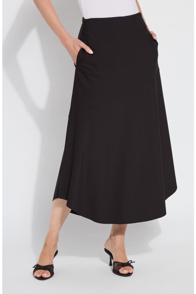 'Lyssentials A-Line Ponte Midi Skirt, Main, color, BLACK