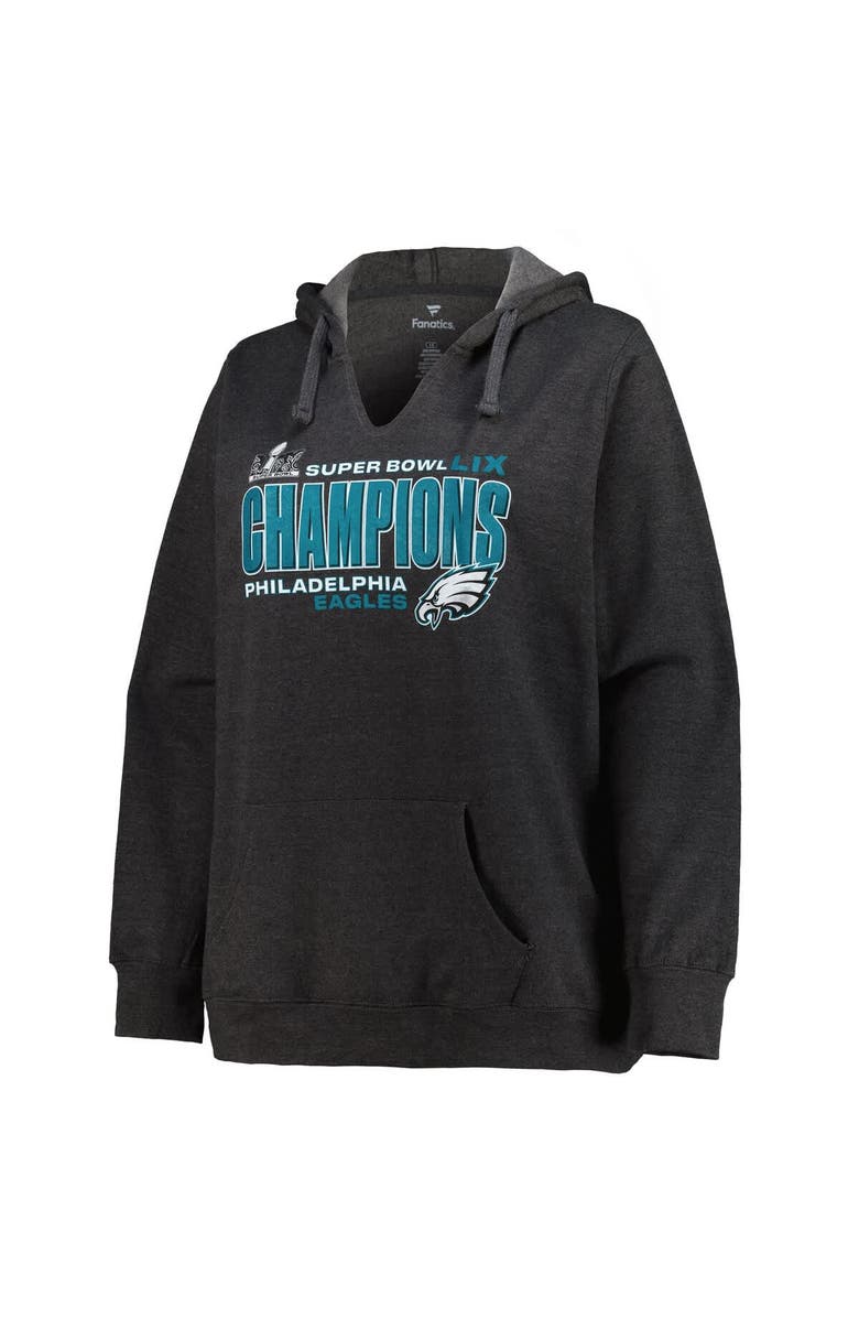 FANATICS Women's Fanatics  Heather Charcoal Philadelphia Eagles Super Bowl LIX Champions Plus Size Under The Lights Pullover Hoodie, Alternate, color, 