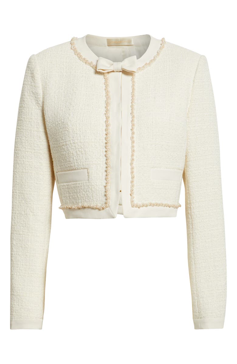LoveShackFancy Ralphette Beaded Tweed Jacket, Alternate, color, Cream
