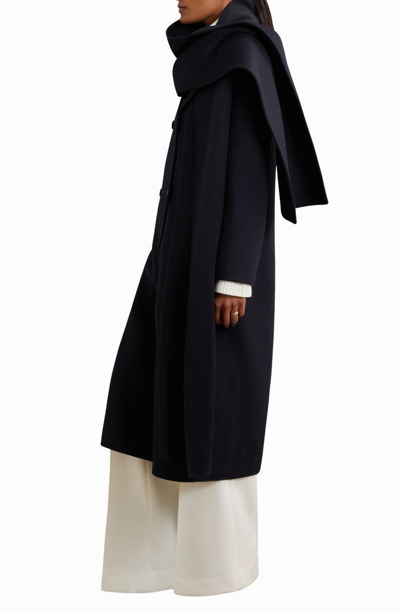 Reiss Indira Double Breasted Wool Blend Coat with Scarf, Alternate, color, Navy