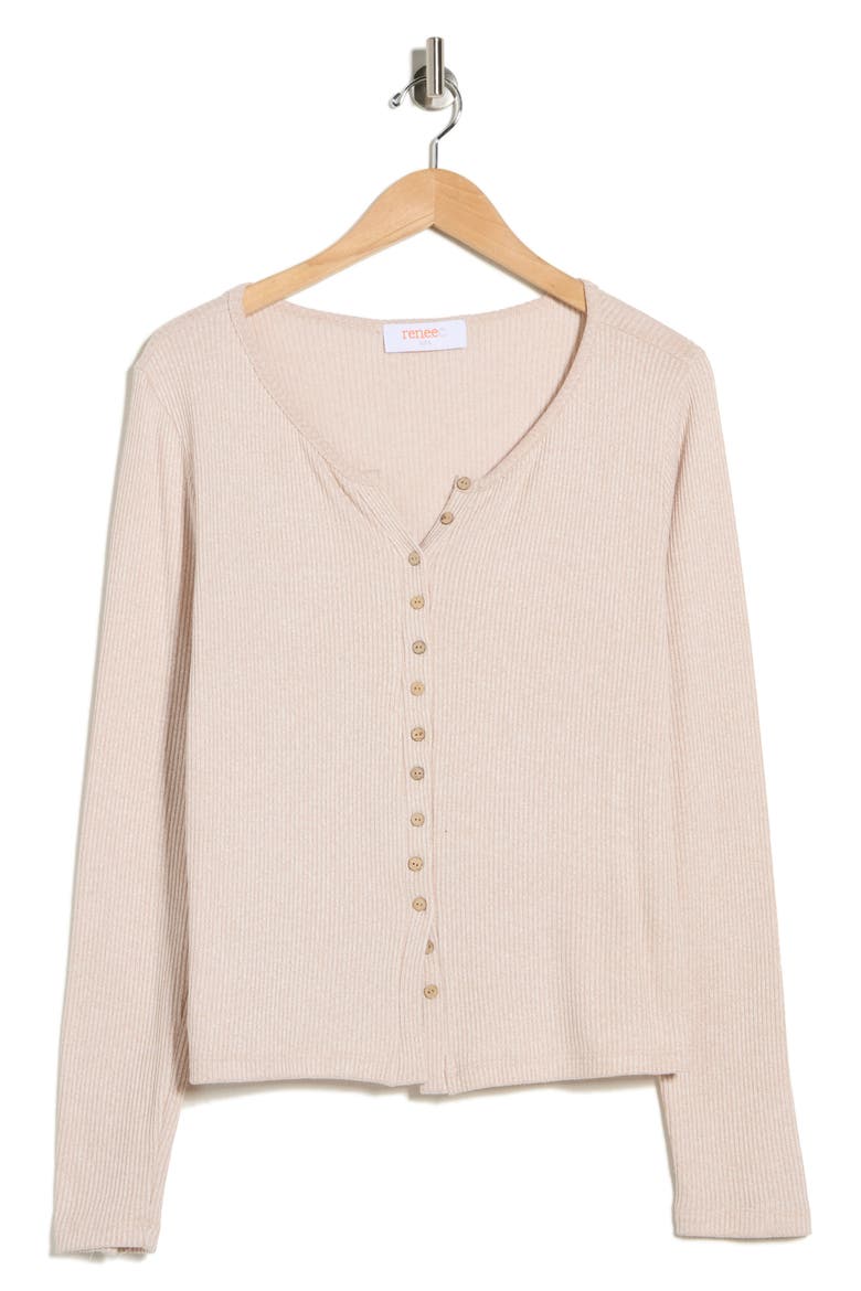 Button Detail Ribbed Top, Alternate, color, OATMEAL
