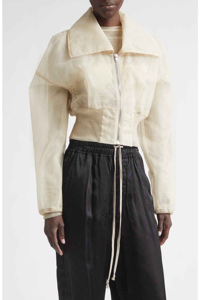 Dracucollar Crop Tulle Bomber Jacket, Main, color, SAND