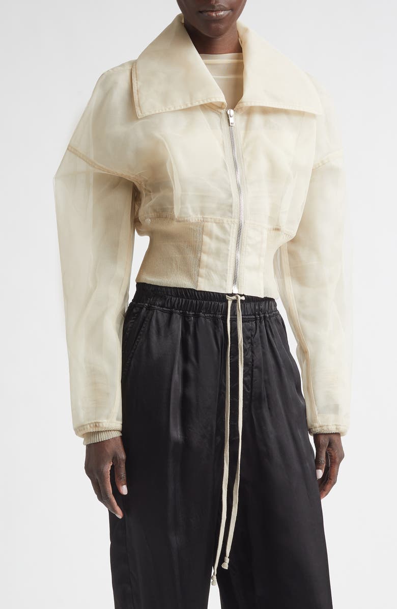 Rick Owens Dracucollar Crop Tulle Bomber Jacket, Main, color, Sand