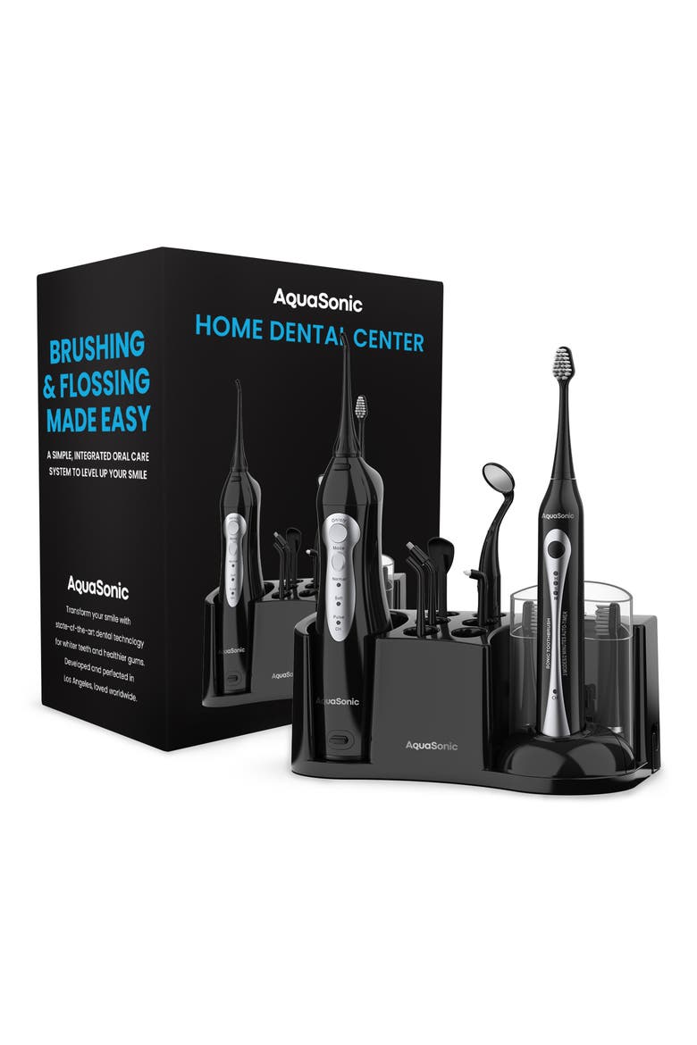 Home Dental Center Rechargeable Electric Power Toothbrush & Smart Water Flosser Set, Main, color, BLACK