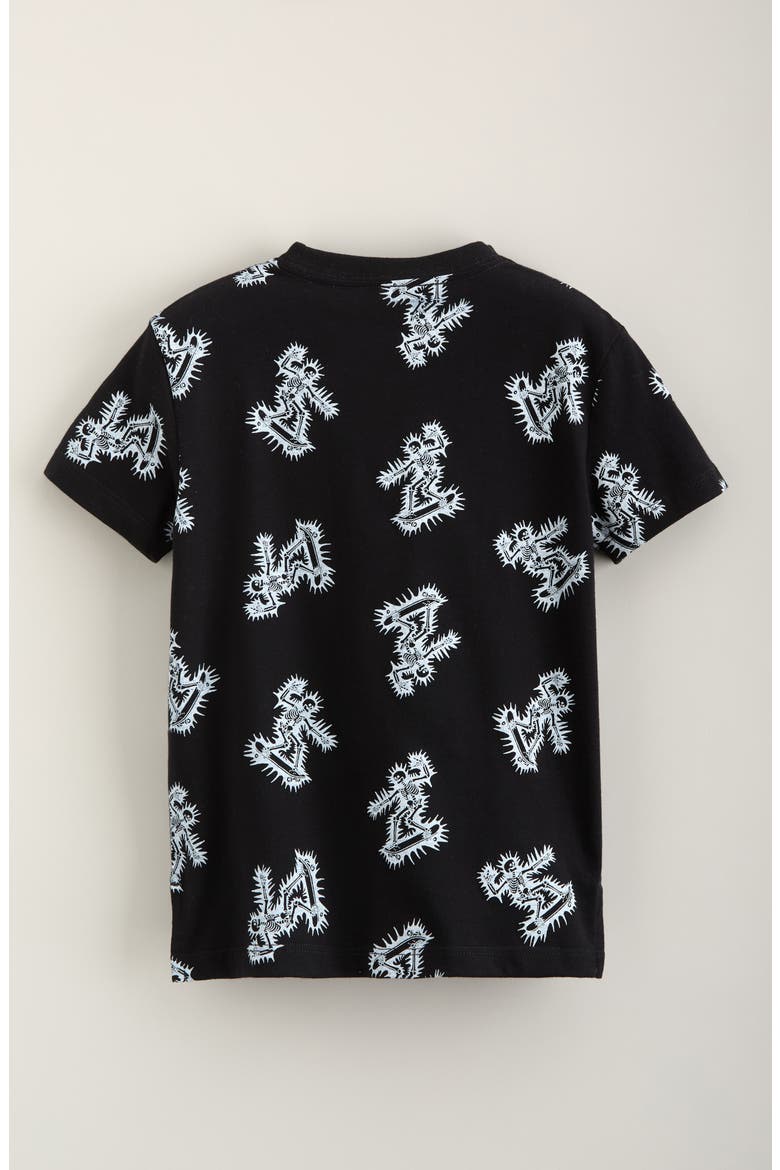 Kids' Allover Print T-Shirt, Alternate, color, BLACK-IVORY BONEY SKATERS