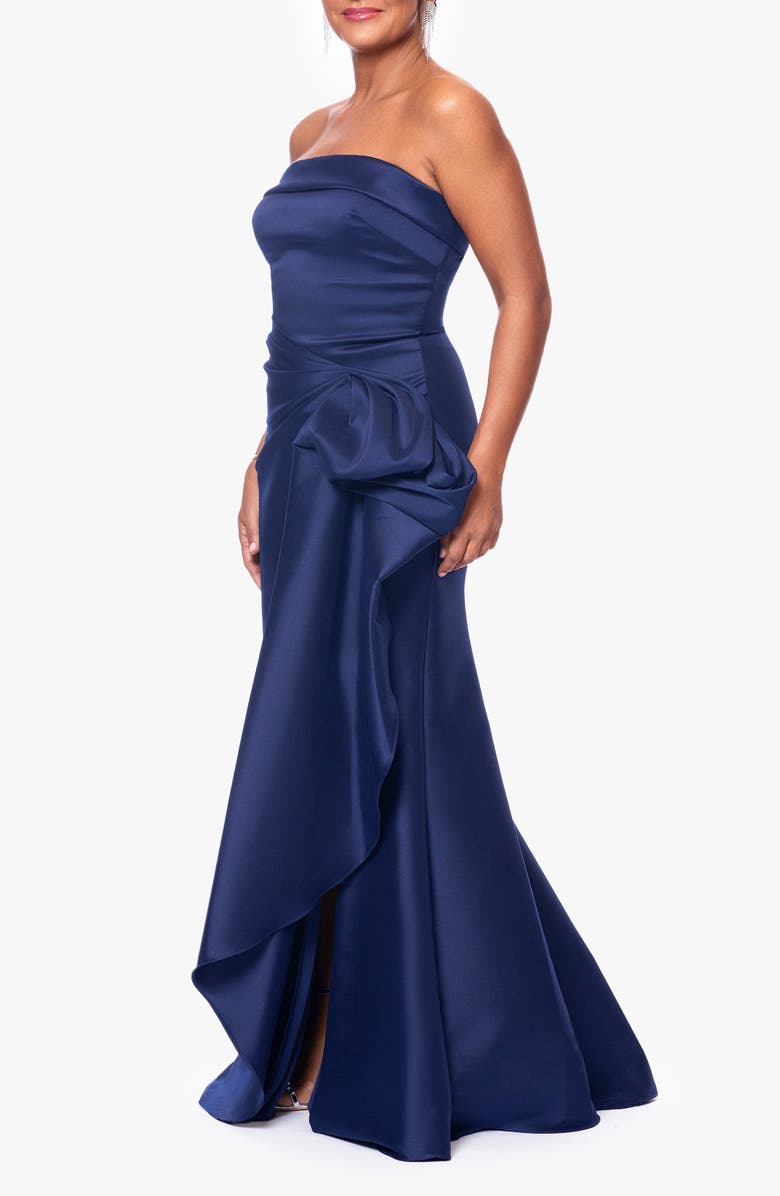 Xscape Evenings Strapless Cascade Ruffle Mermaid Gown, Alternate, color, Navy