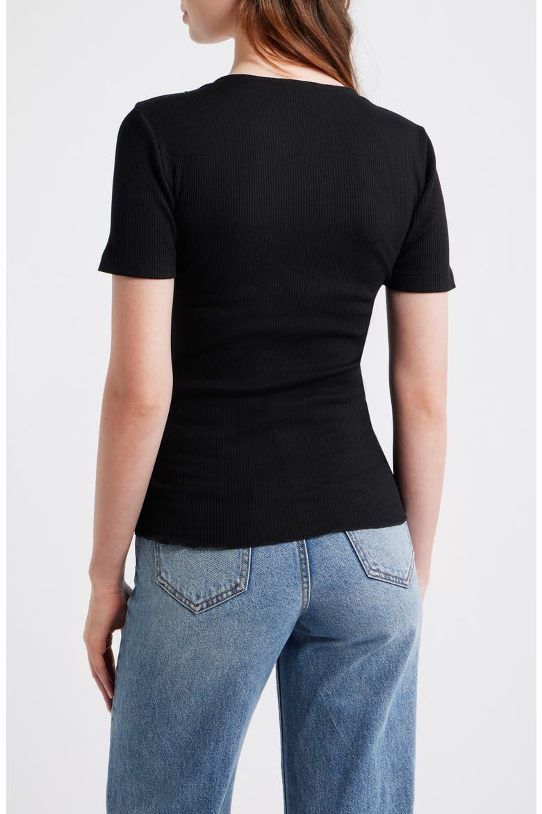 Lace Trim V-Neck Rib Top, Alternate, color, JET BLACK