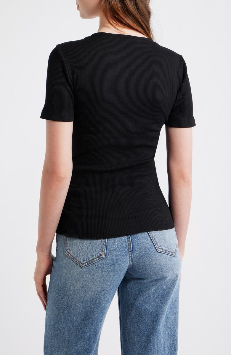 Madewell Lace Trim V-Neck Rib Top, Alternate, color, Jet Black