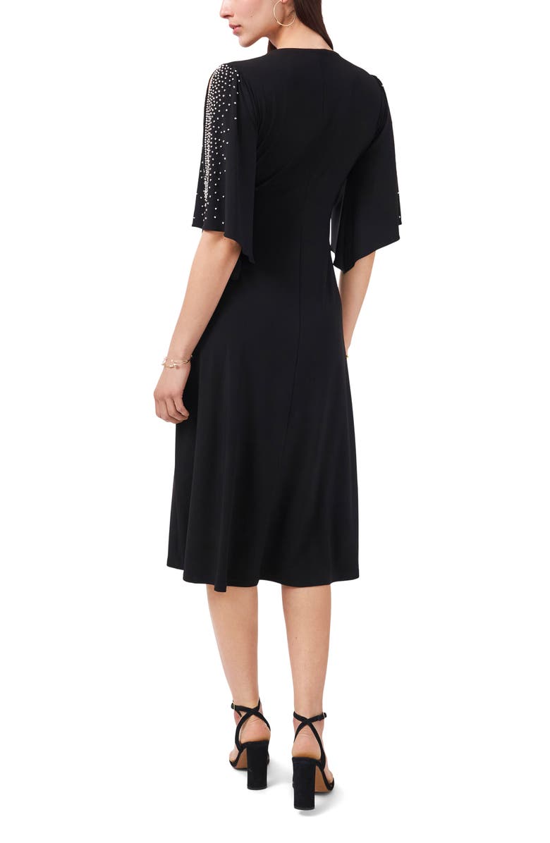 Chaus Split Sleeve Beaded Midi Dress, Alternate, color, Black