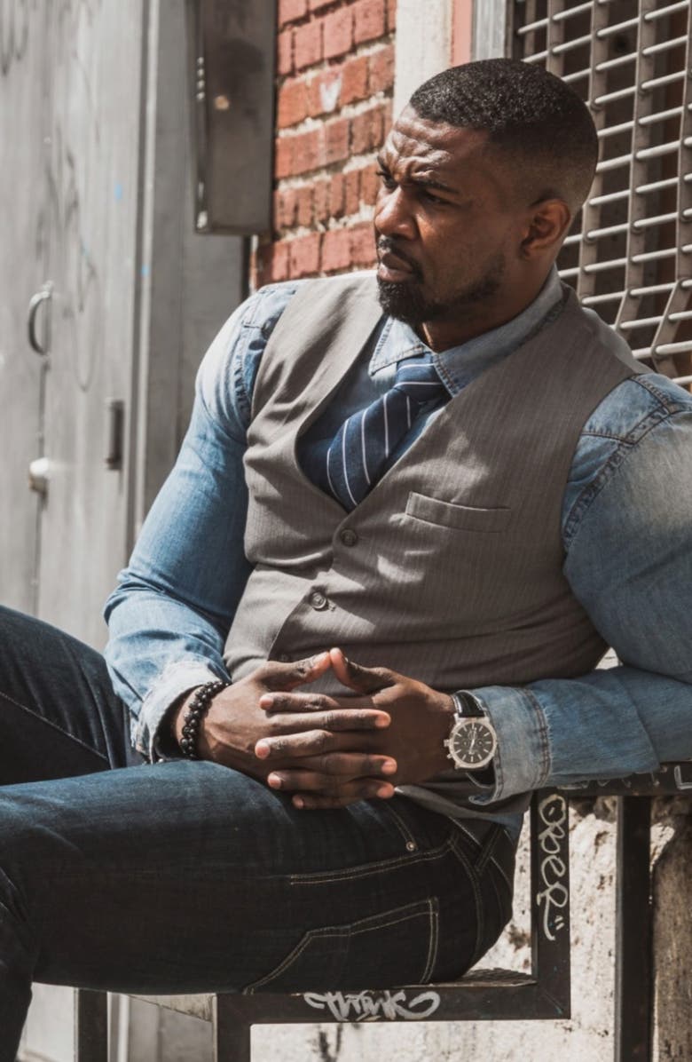 PORSAMO BLEU NYC Chronograph Leather Strap Watch, 38mm, Alternate, color, Black