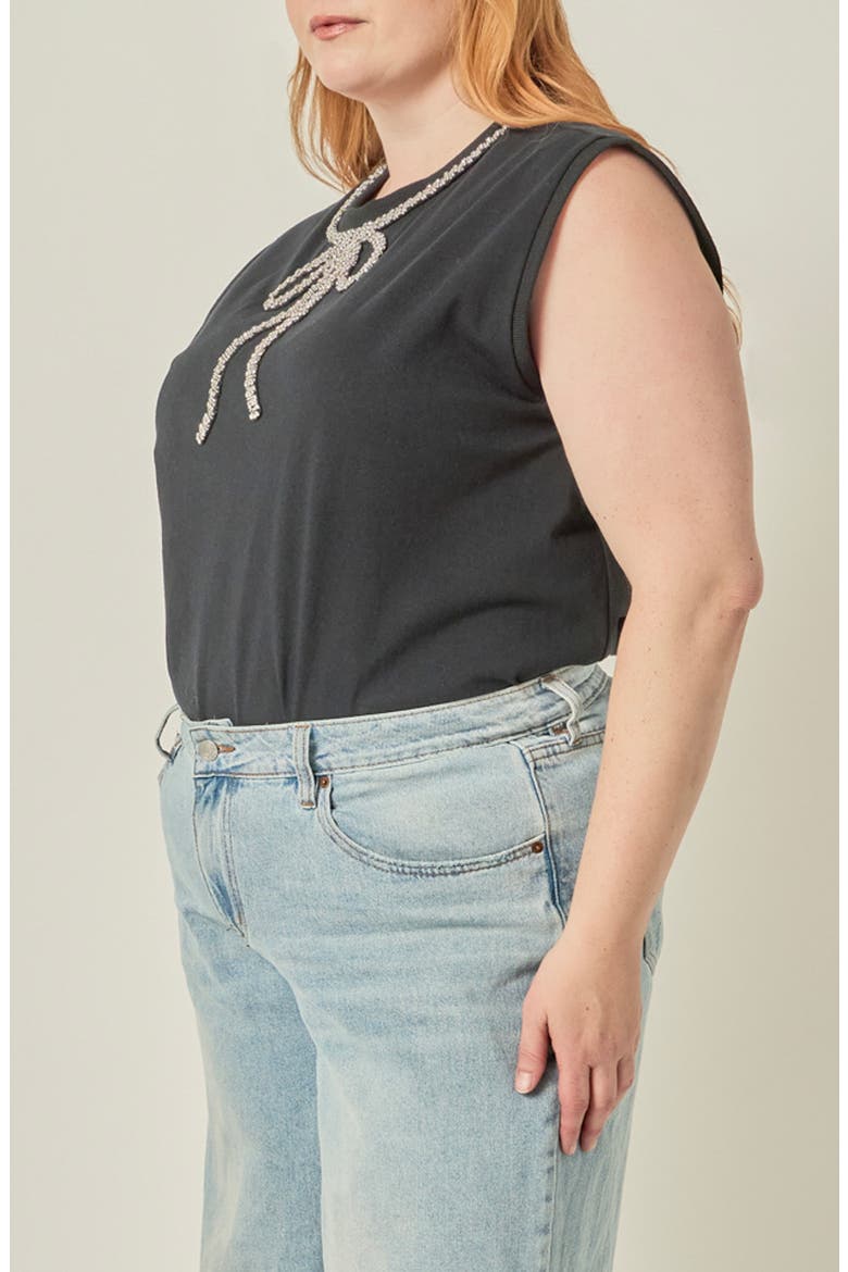 Rhinestone Bow Sleeveless Top, Alternate, color, BLACK