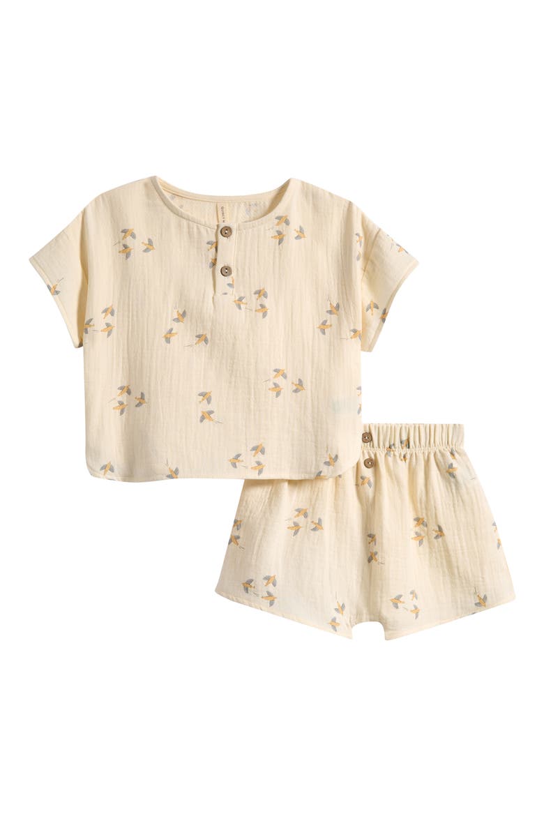 Cotton Gauze Henley Top & Shorts Set, Main, color, IVORY