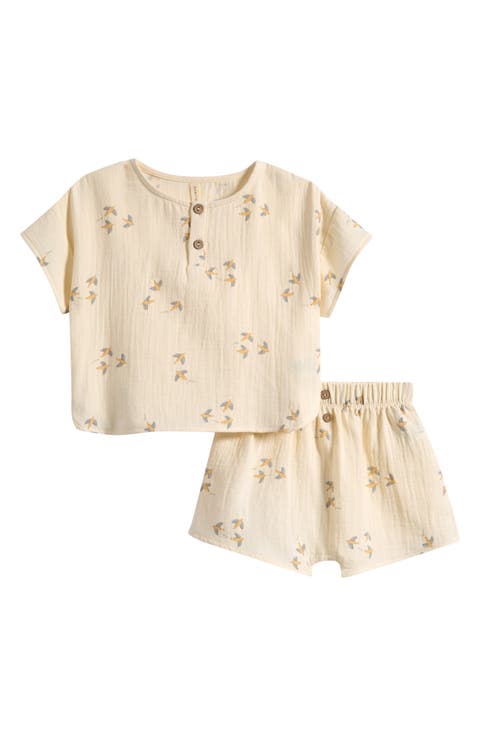 Cotton Gauze Henley Top & Shorts Set (Baby)