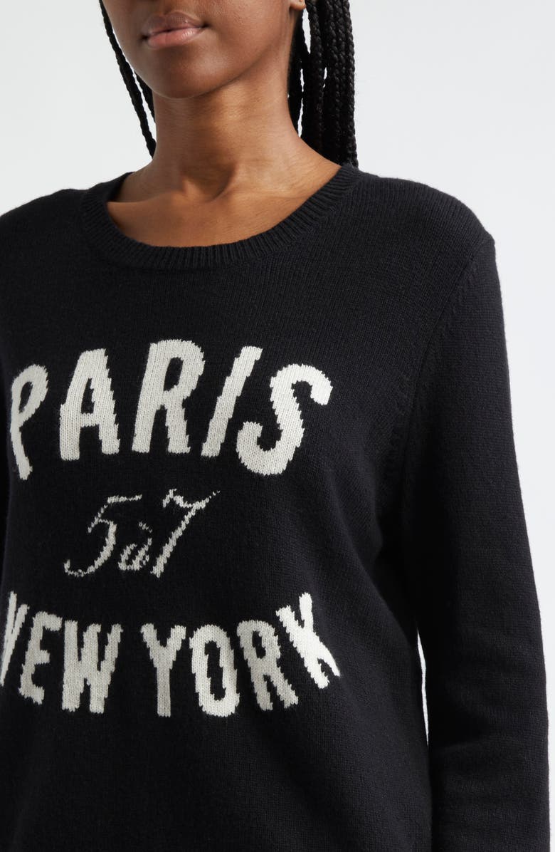 Cinq à Sept Paris New York Wool Blend Graphic Sweater, Alternate, color, Black/ Ivory