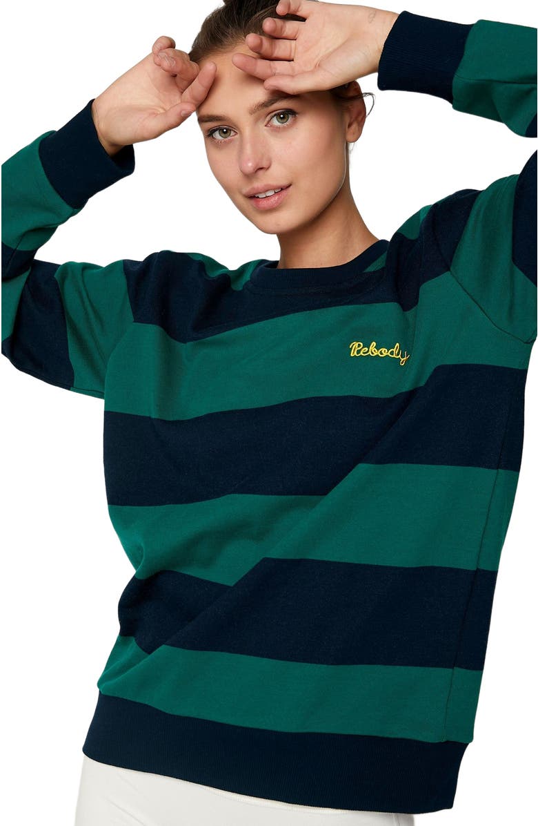Rebody Active Embroidered Rebody Rugby Striped Sweatshirt Sustainable, Alternate, color, 