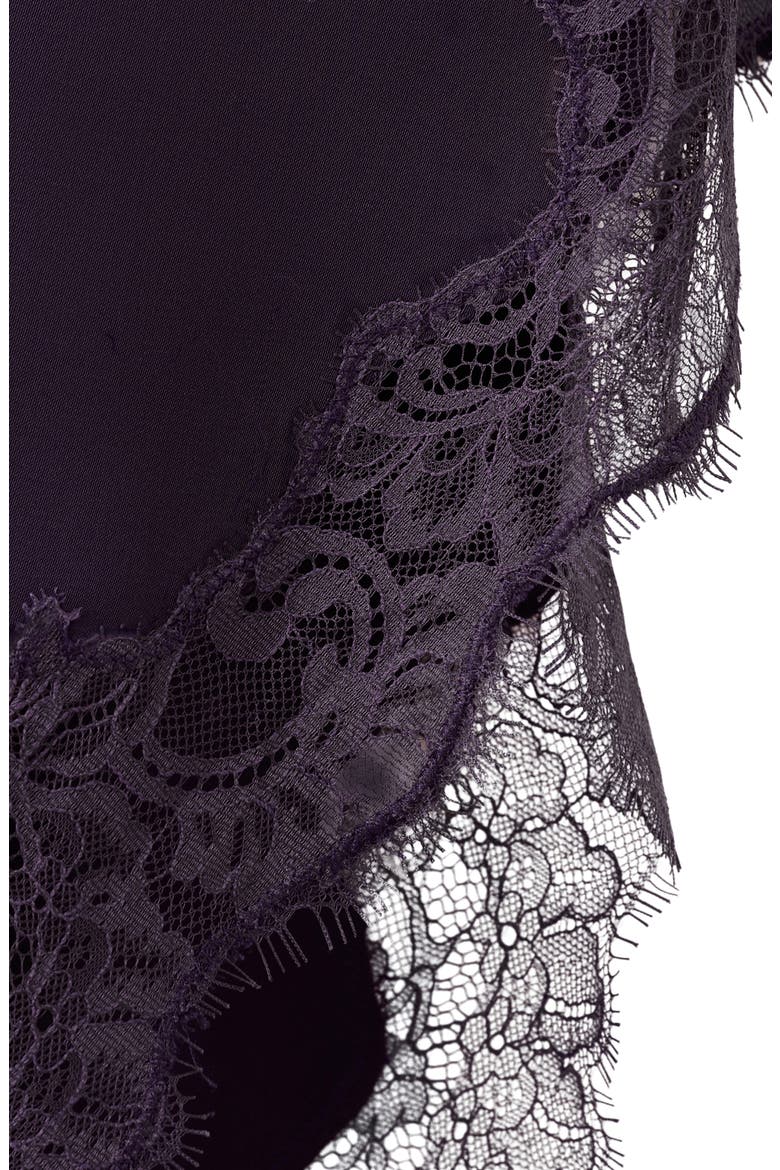 Lace Trim Asymmetric Satin Top, Alternate, color, PURPLE