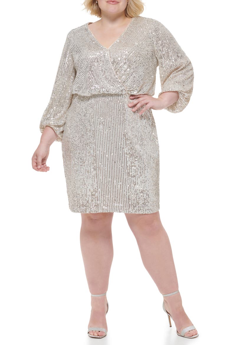 Sequin Long Sleeve Cocktail Dress, Main, color, SILVER