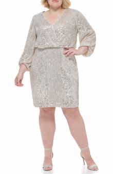 Eliza J Sequin Long Sleeve Cocktail Dress