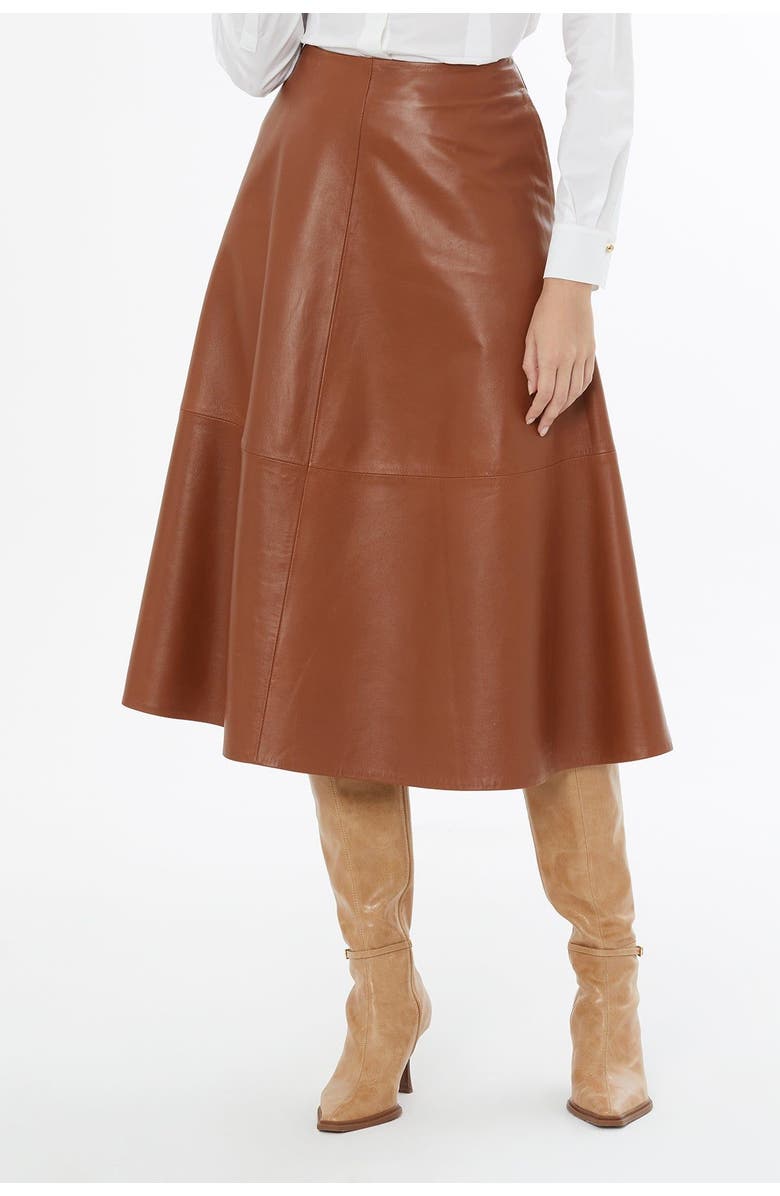 Gizia Flared Skirt with Back Zipper Closure, Alternate, color, Brown
