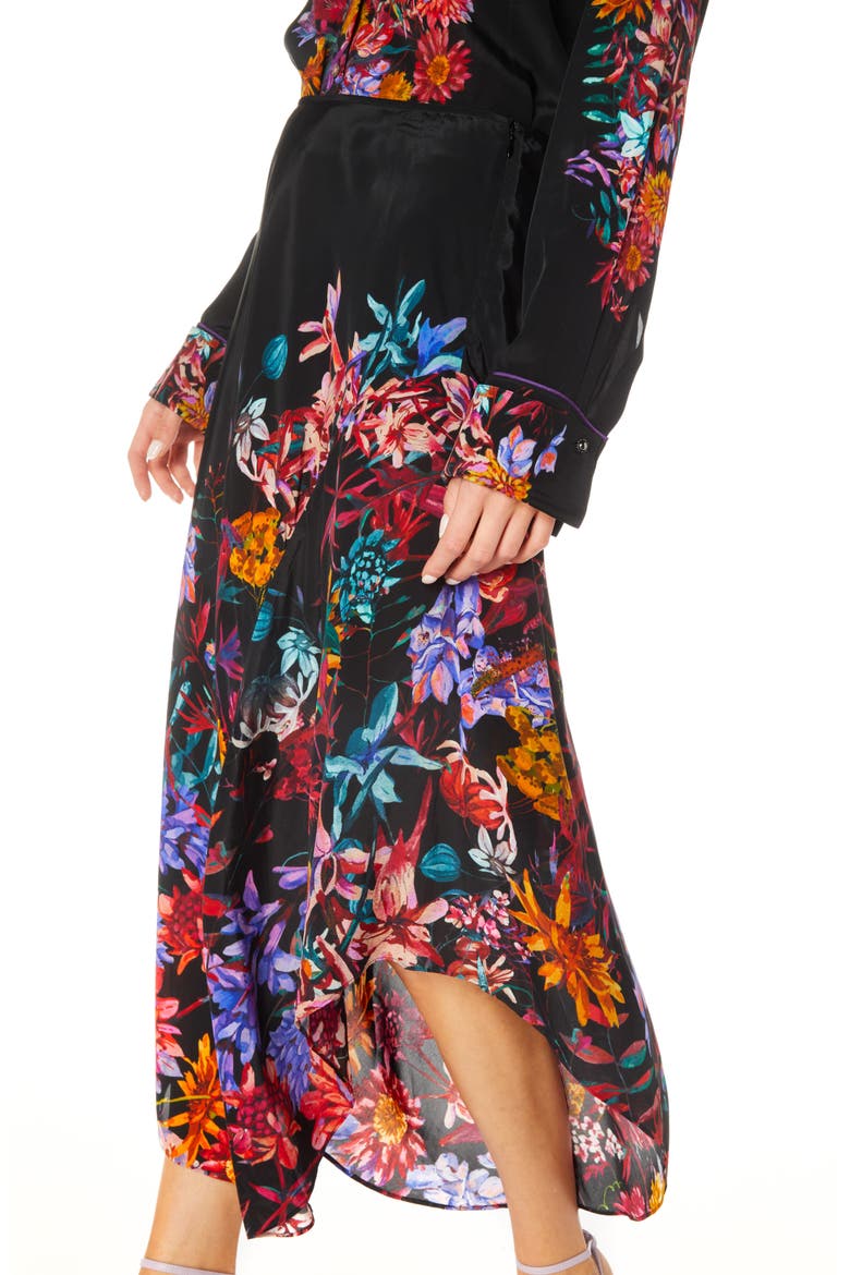 Sivan Floral Asymmetric Maxi Skirt, Alternate, color, BLACK