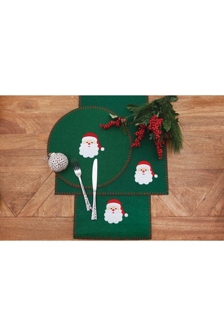 Santa Felt Round Placemat Set of 6 Solid Green Christmas Holiday Embroidered Edge, Alternate, color, Green