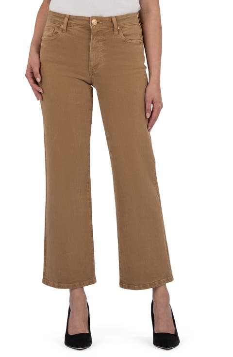 High Waist Ankle Wide Leg Jeans (Caramel) (Regular & Petite)