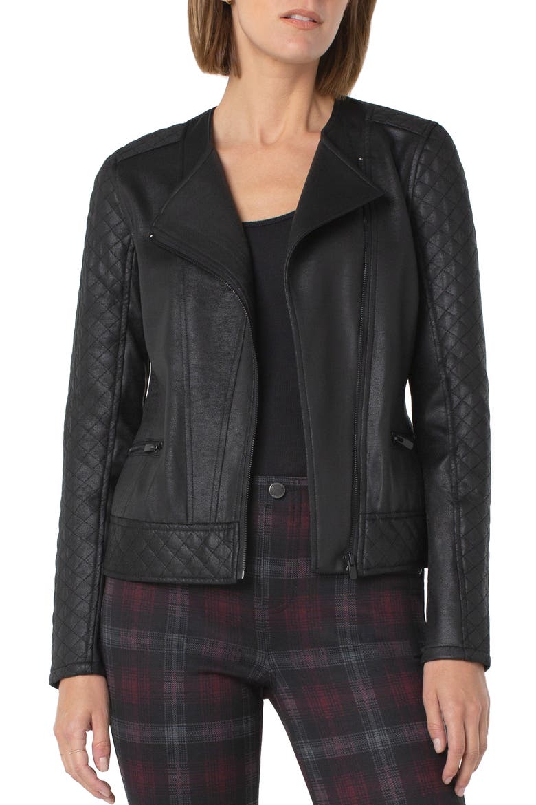 Quilted Faux Leather Moto Jacket, Main, color, BLACK COAT