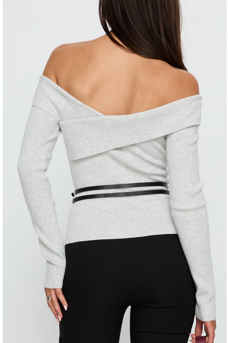 Ellenore Off the Shoulder Belted Sweater, Alternate, color, GREY