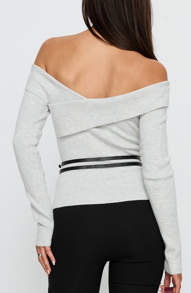 Princess Polly Ellenore Off the Shoulder Belted Sweater, Alternate, color, Grey