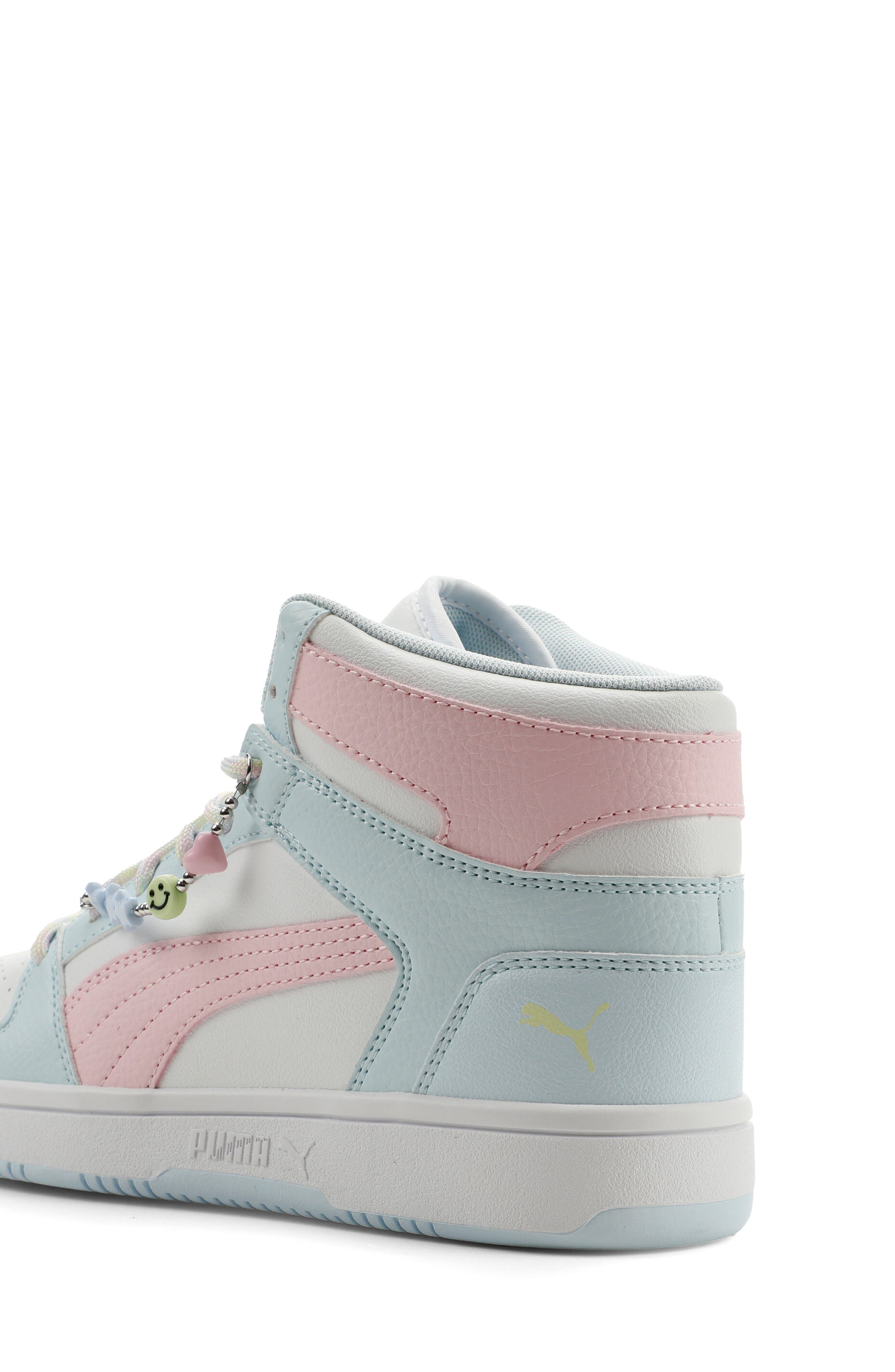 Kids' Rebound Layup High Top Sneaker with Playful Charm Accent, Alternate, color, PUMA WHITE/ PEARL PINK/ APPLE