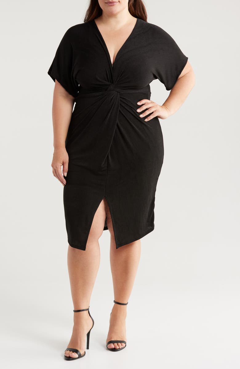 24seven Comfort Apparel Twist Front Vent Dress, Main, color, 