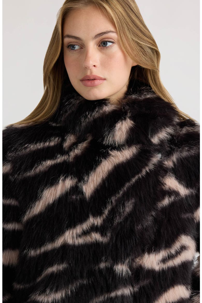 Leopard Print Faux Fur Coat, Alternate, color, ZEBRA