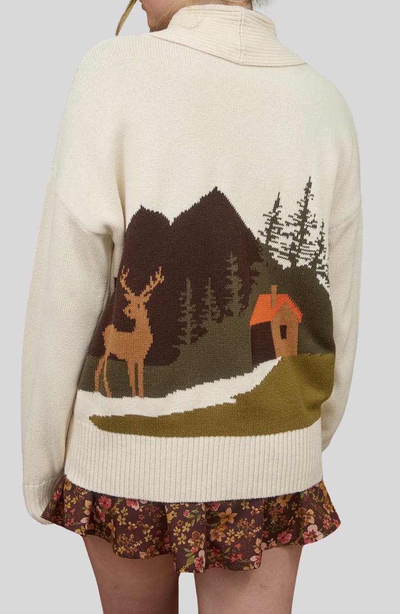 Blu Pepper Camp Jacquard Shawl Collar Cotton Cardigan, Alternate, color, Oatmeal