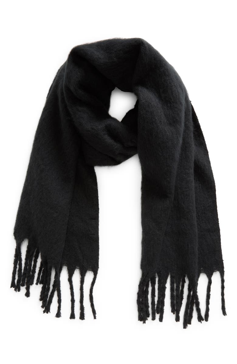 Nordstrom Brushed Fringed Scarf, Main, color, Black